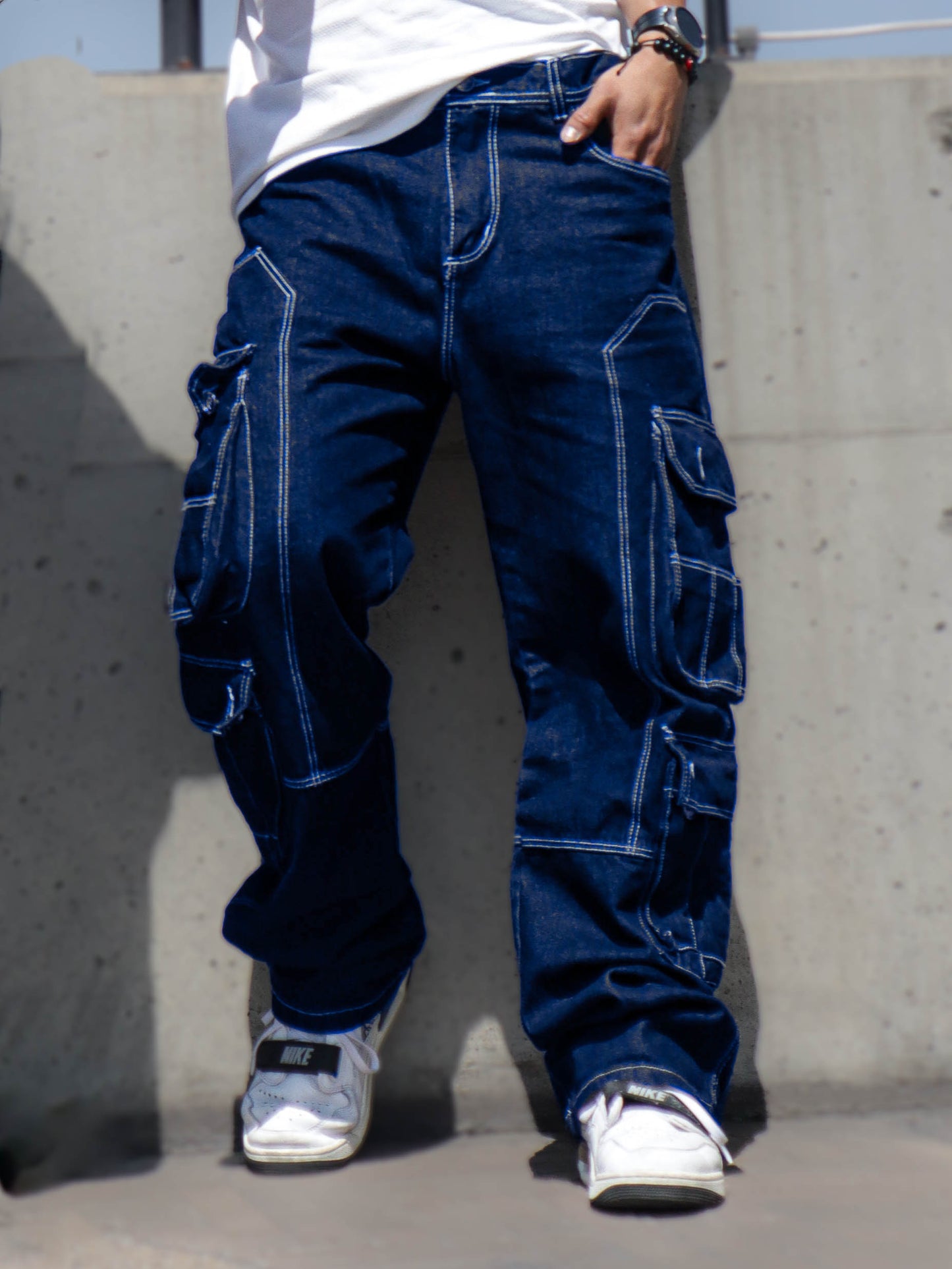 Pantalón Cargo Oversize en Jean - Azul Oscuro