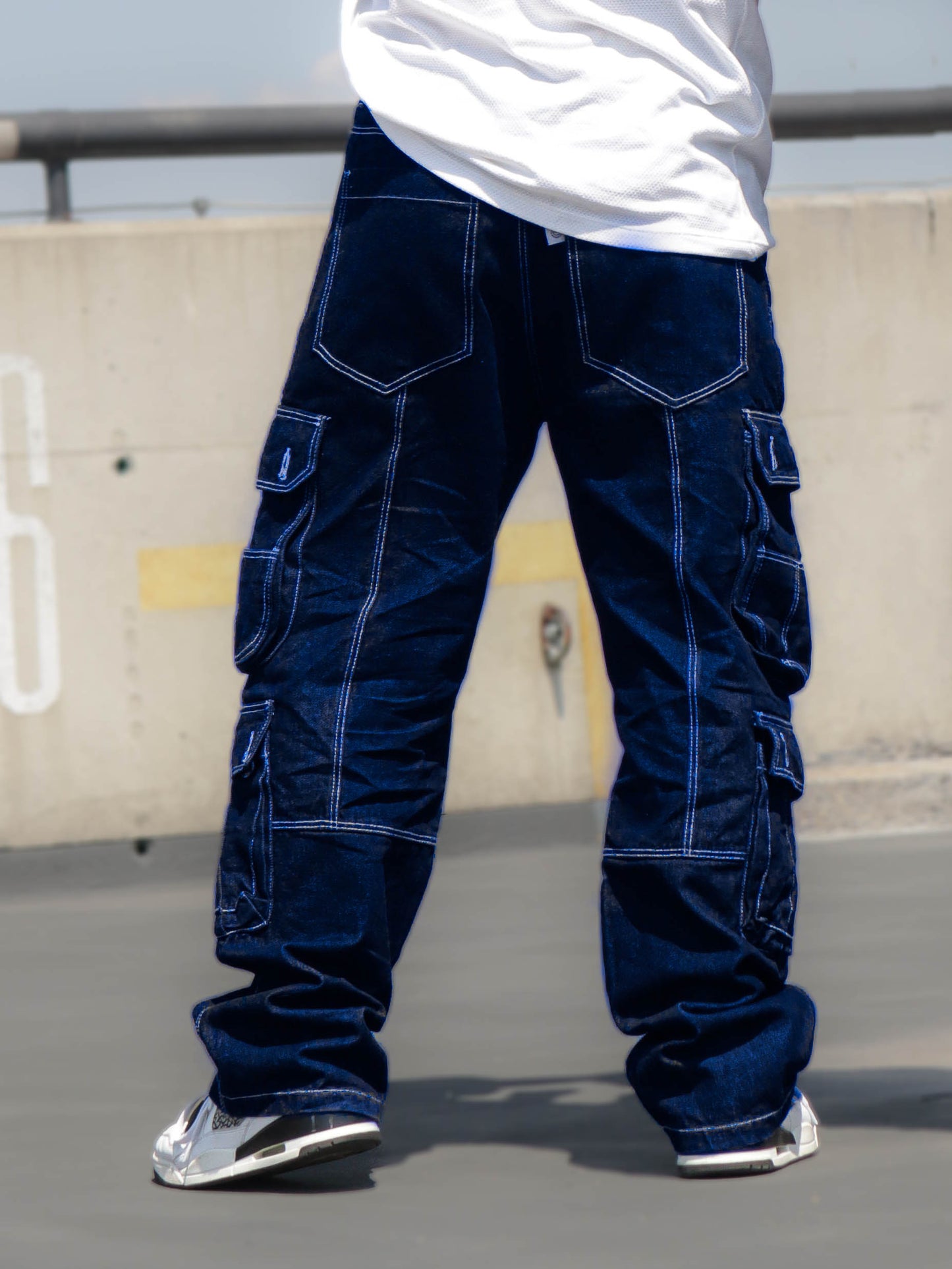 Pantalón Cargo Oversize en Jean - Azul Oscuro