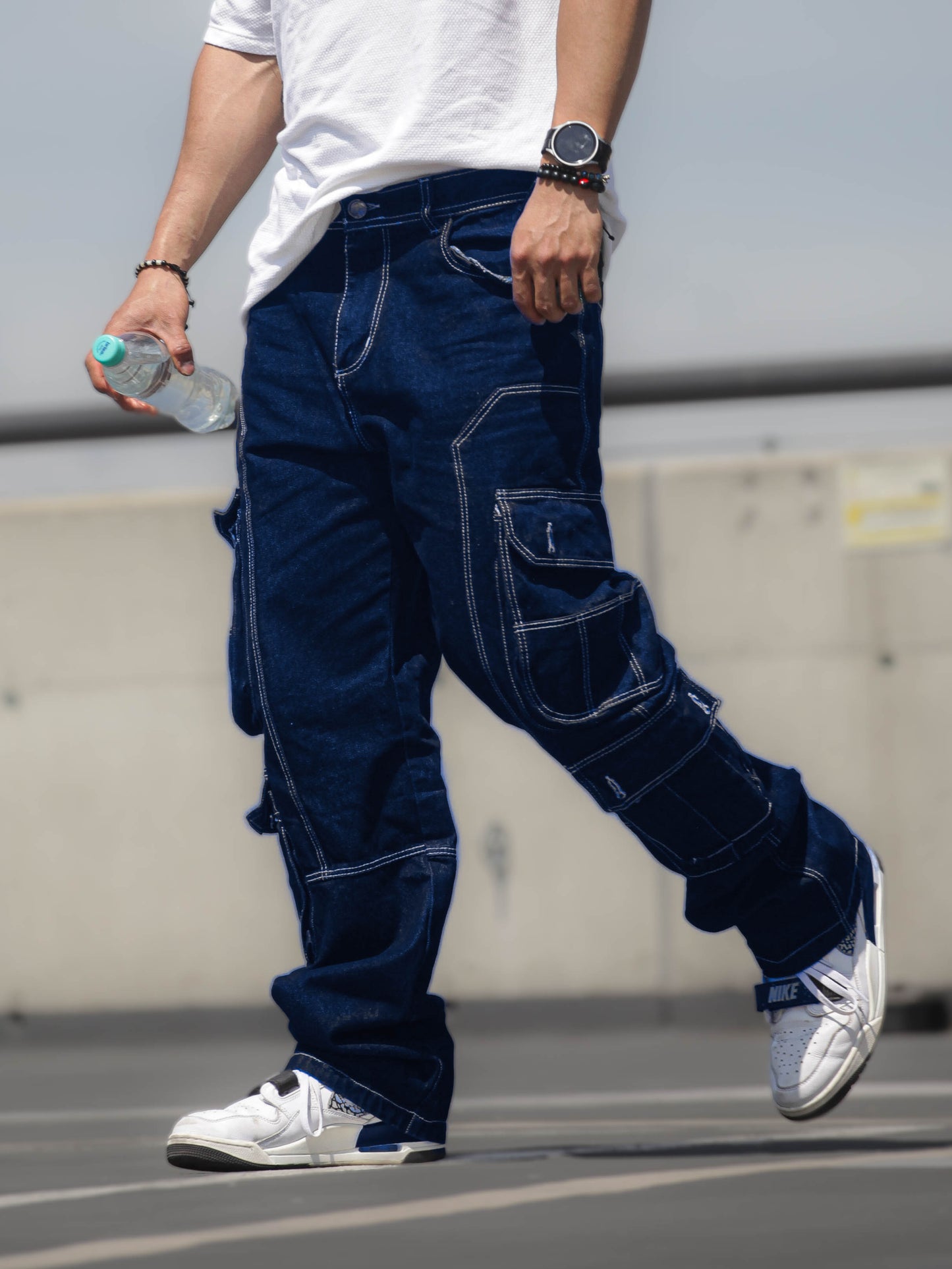 Pantalón Cargo Oversize en Jean - Azul Oscuro