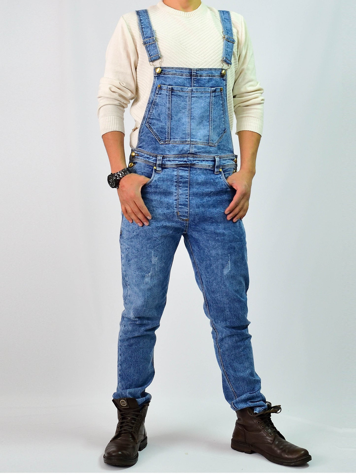 Overol Licrado en Jean con rotos- Azul Frost