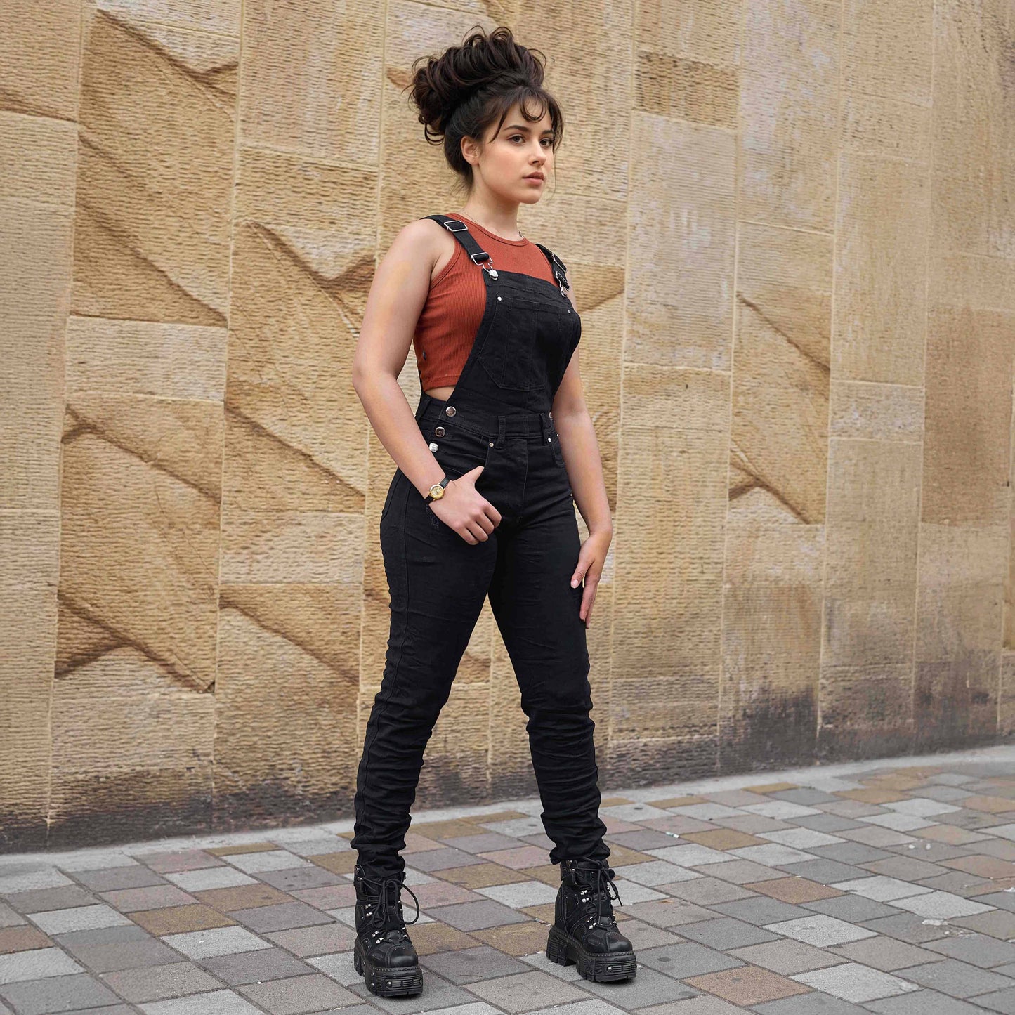 Overol Licrado Mujer en Jean - Negro