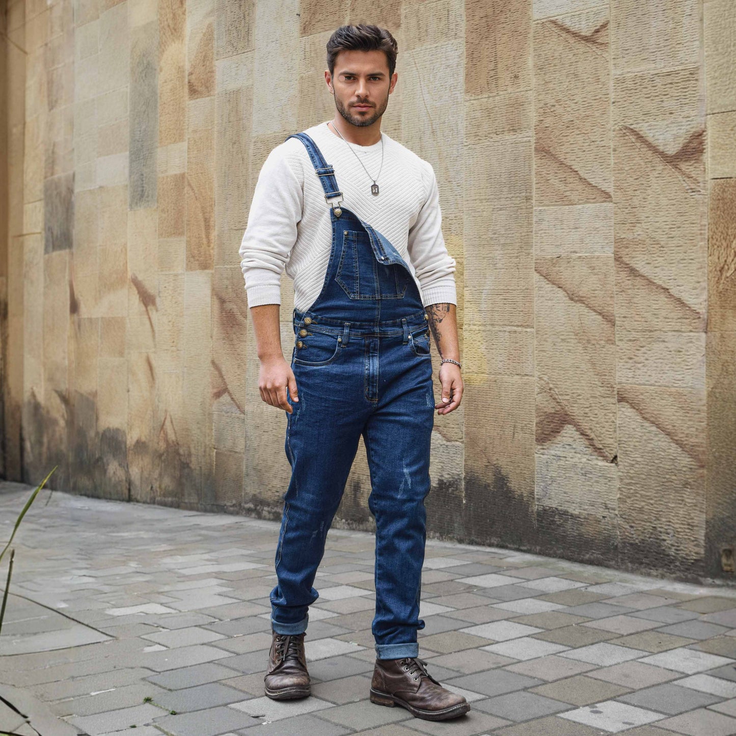 Overol Licrado Hombreen Jean - Azul Oscuro