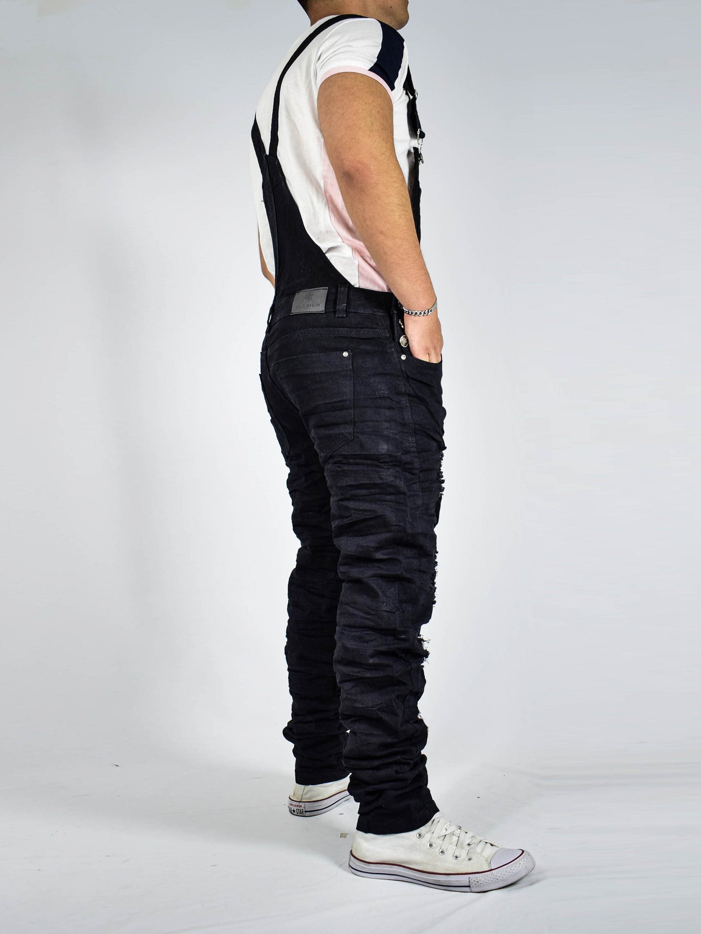 Overol Licrado con Rotos en Jean - Negro