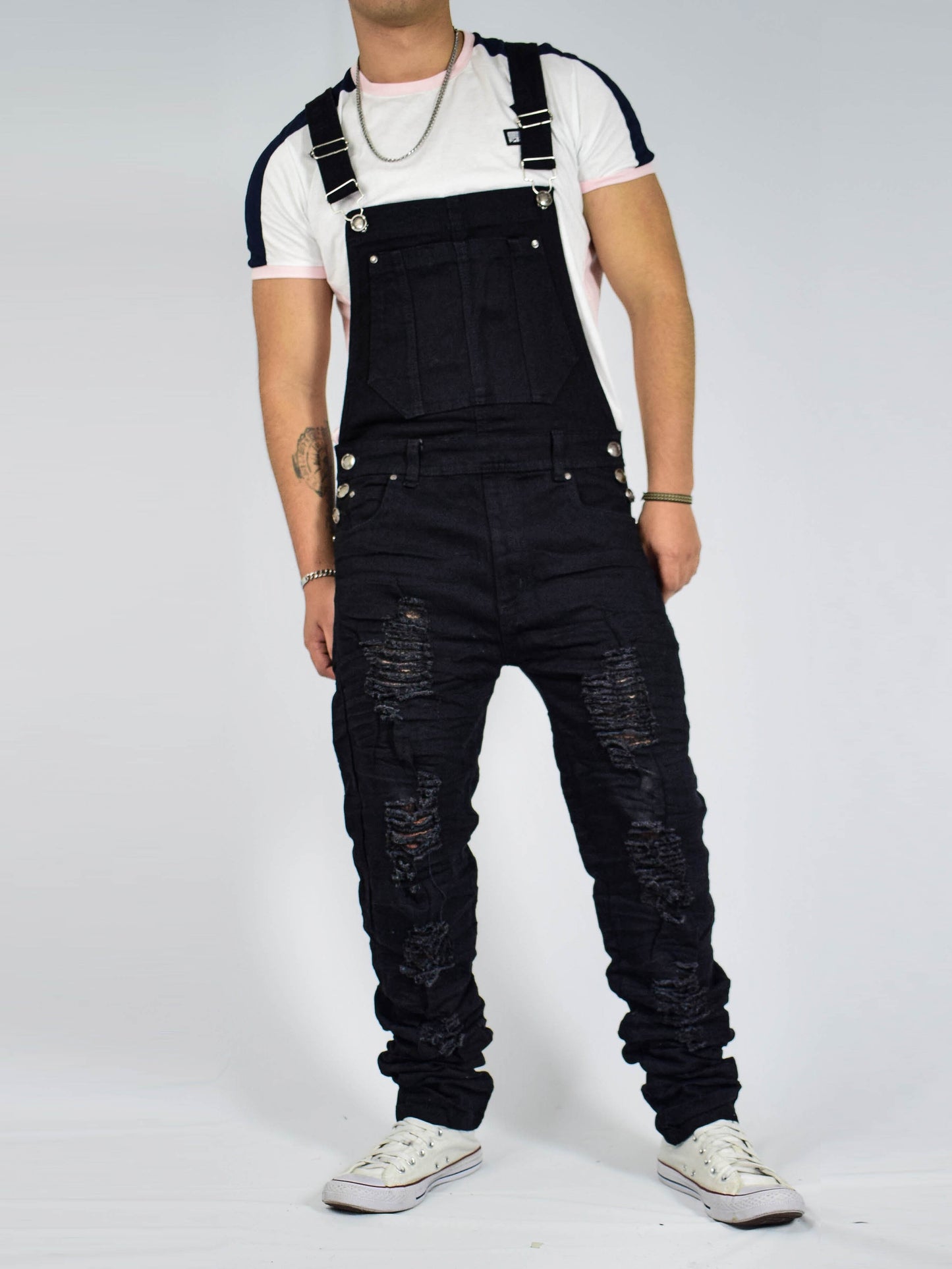 Overol Licrado con Rotos en Jean - Negro