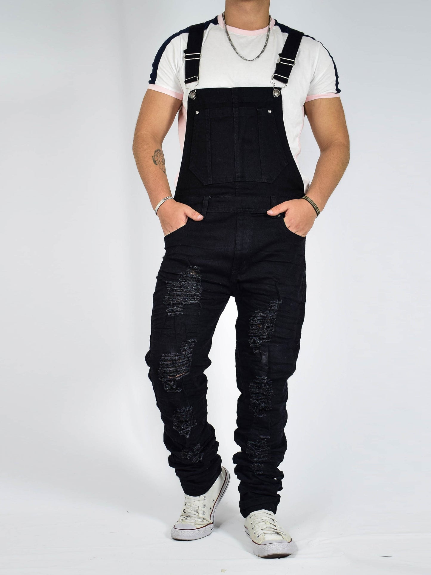 Overol Licrado con Rotos en Jean - Negro