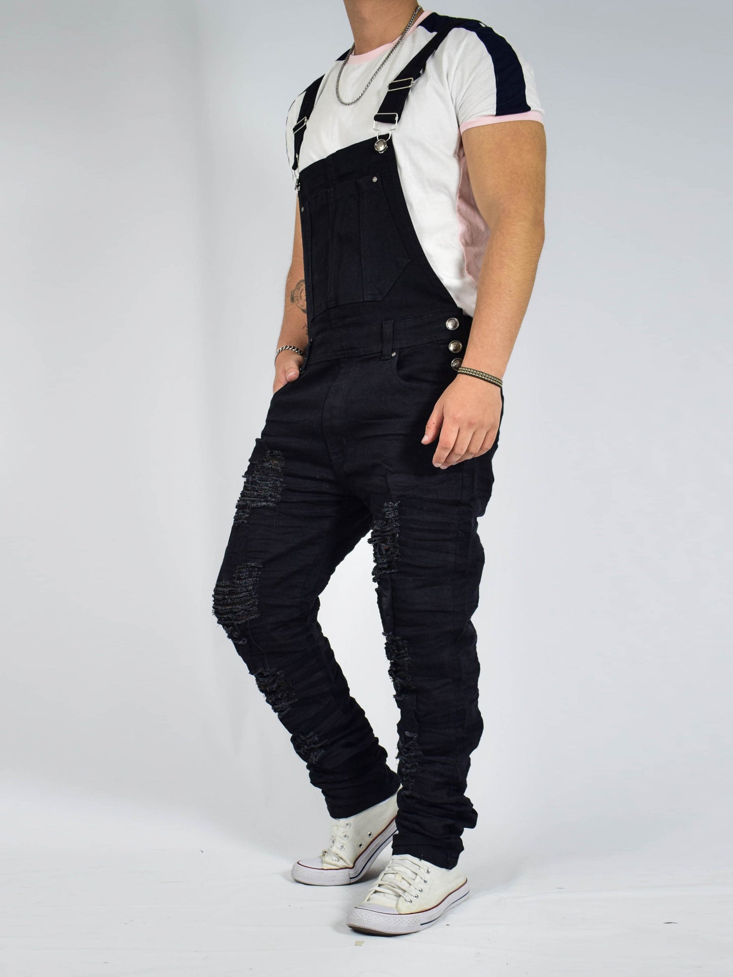 Overol Licrado con Rotos en Jean - Negro