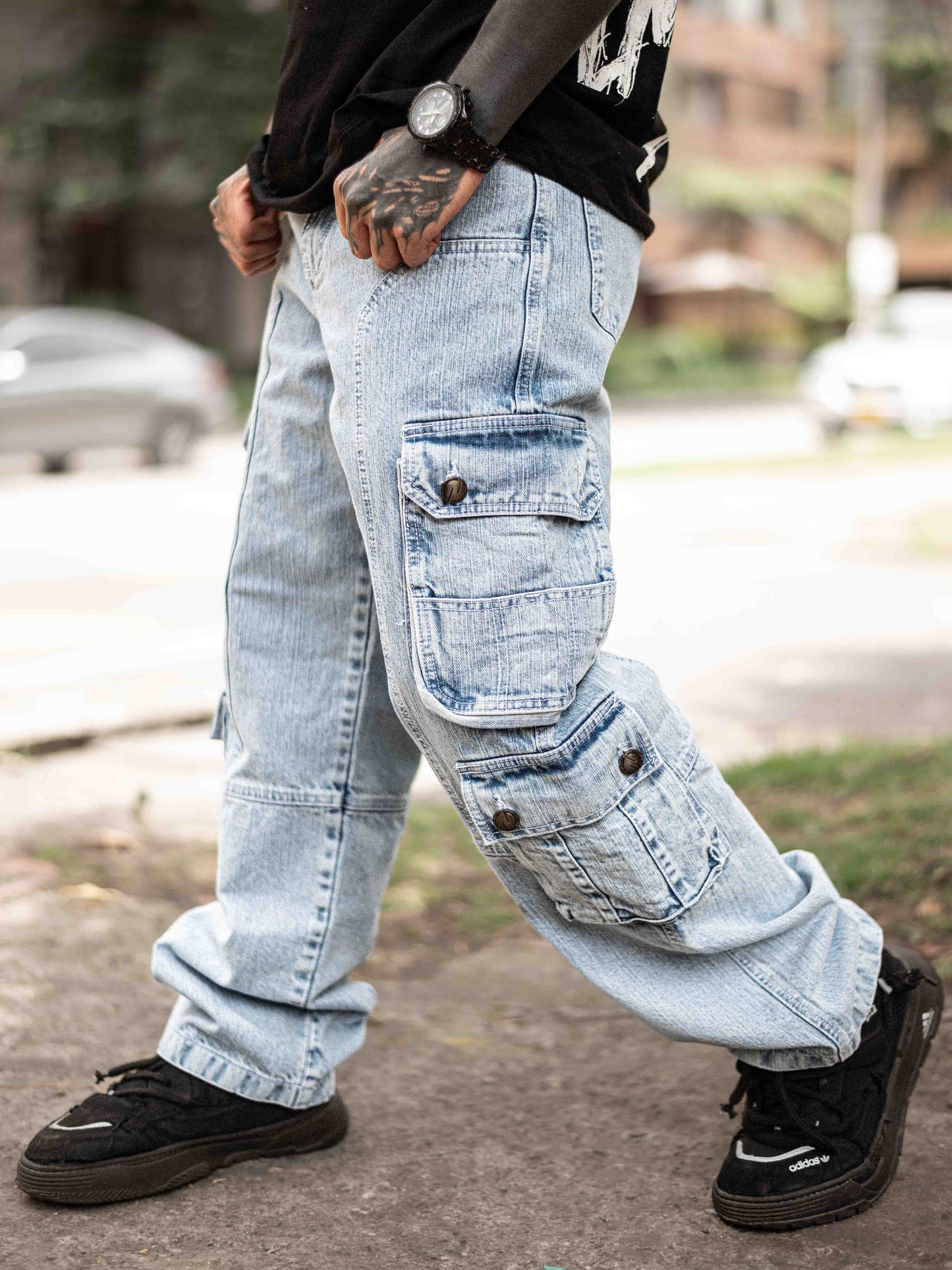 Jean Cargo Oversize - Azul Claro Frost