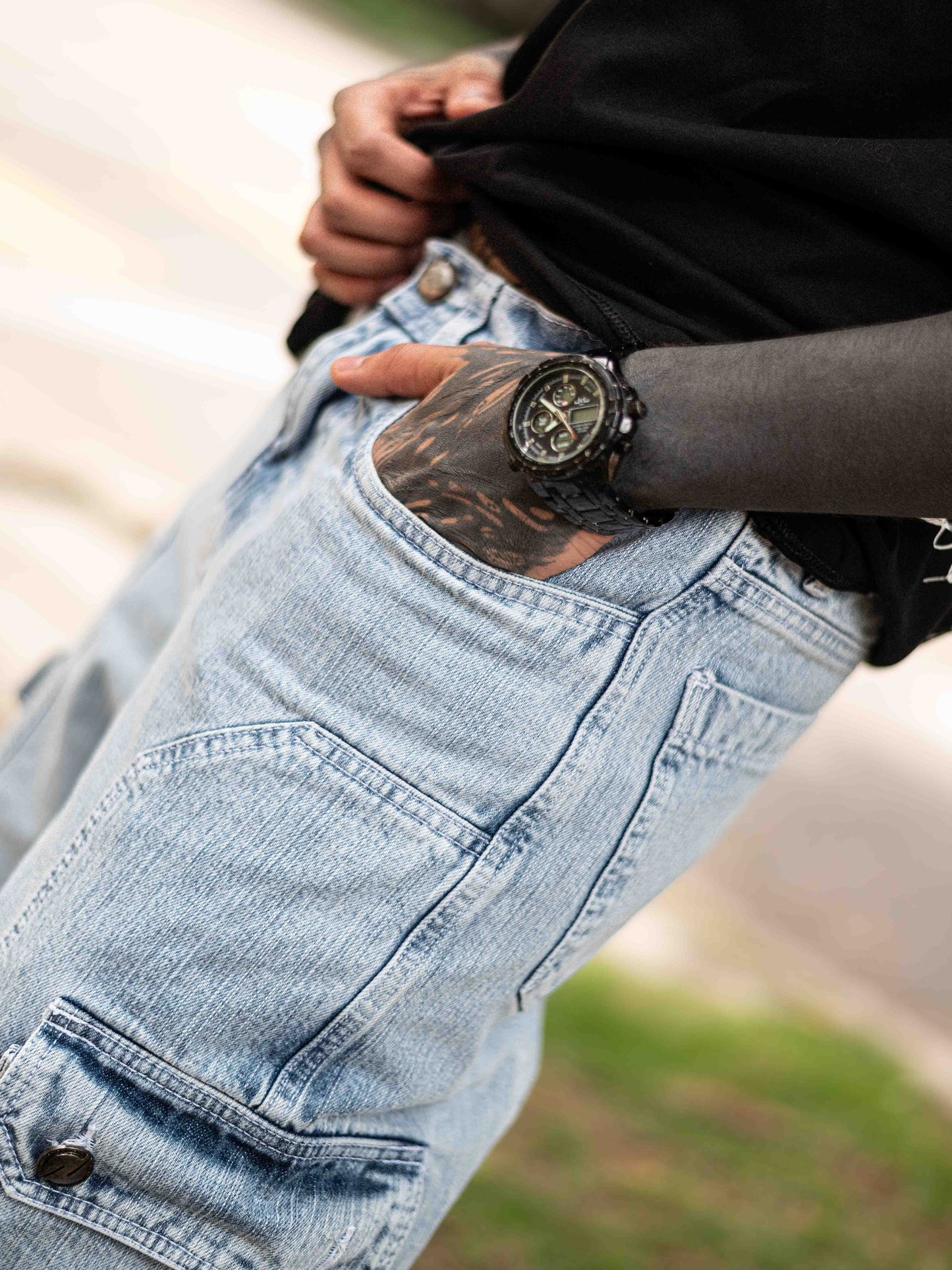 Jean Cargo Oversize - Azul Claro Frost