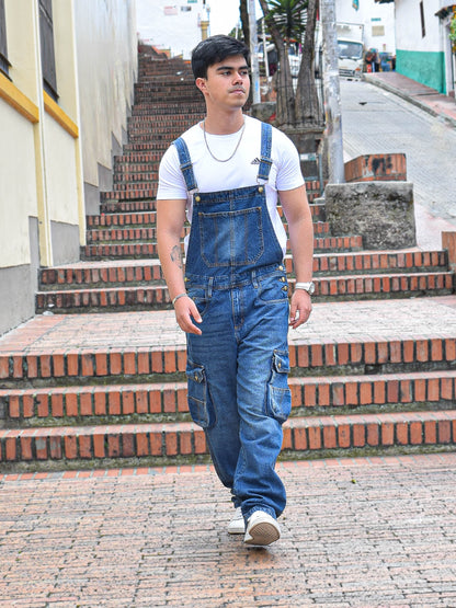 Overol Cargo Clásico en Jean - Azul Medio