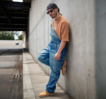 Overol Cargo Clásico Hombre Jean - Azul Medio Desgastado
