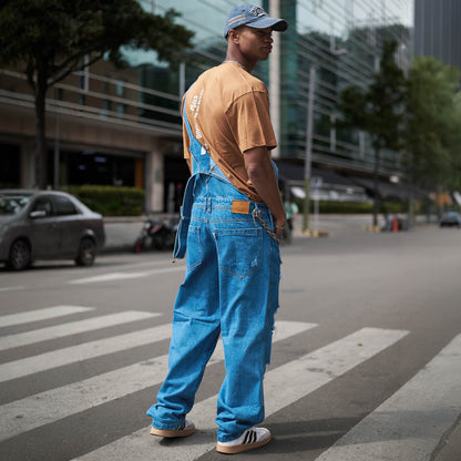 Overol Rígido Hombre Con Rotos en Jean - Azul Medio