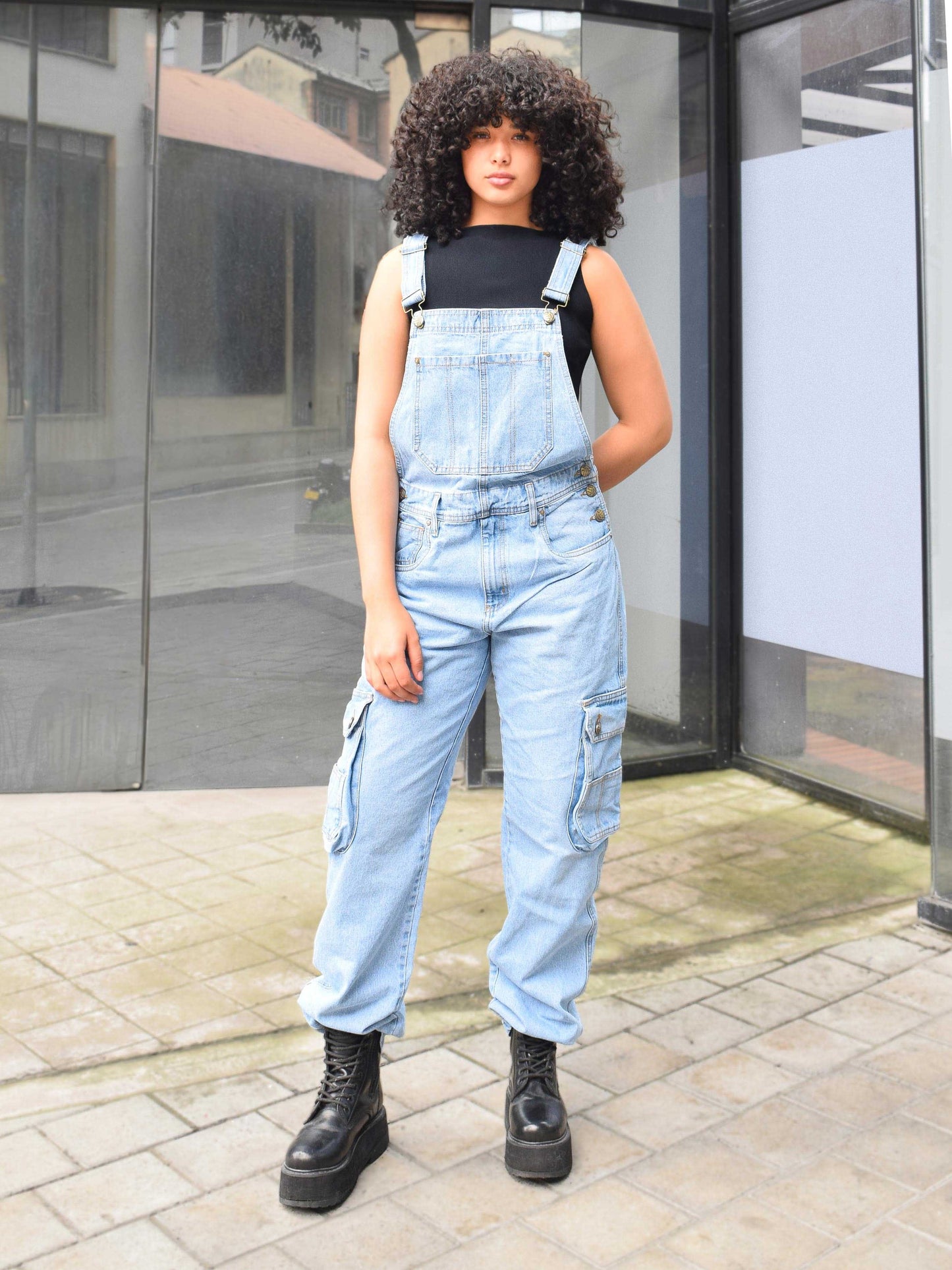 Overol Cargo Oversize Mujer en Jean - Azul Claro