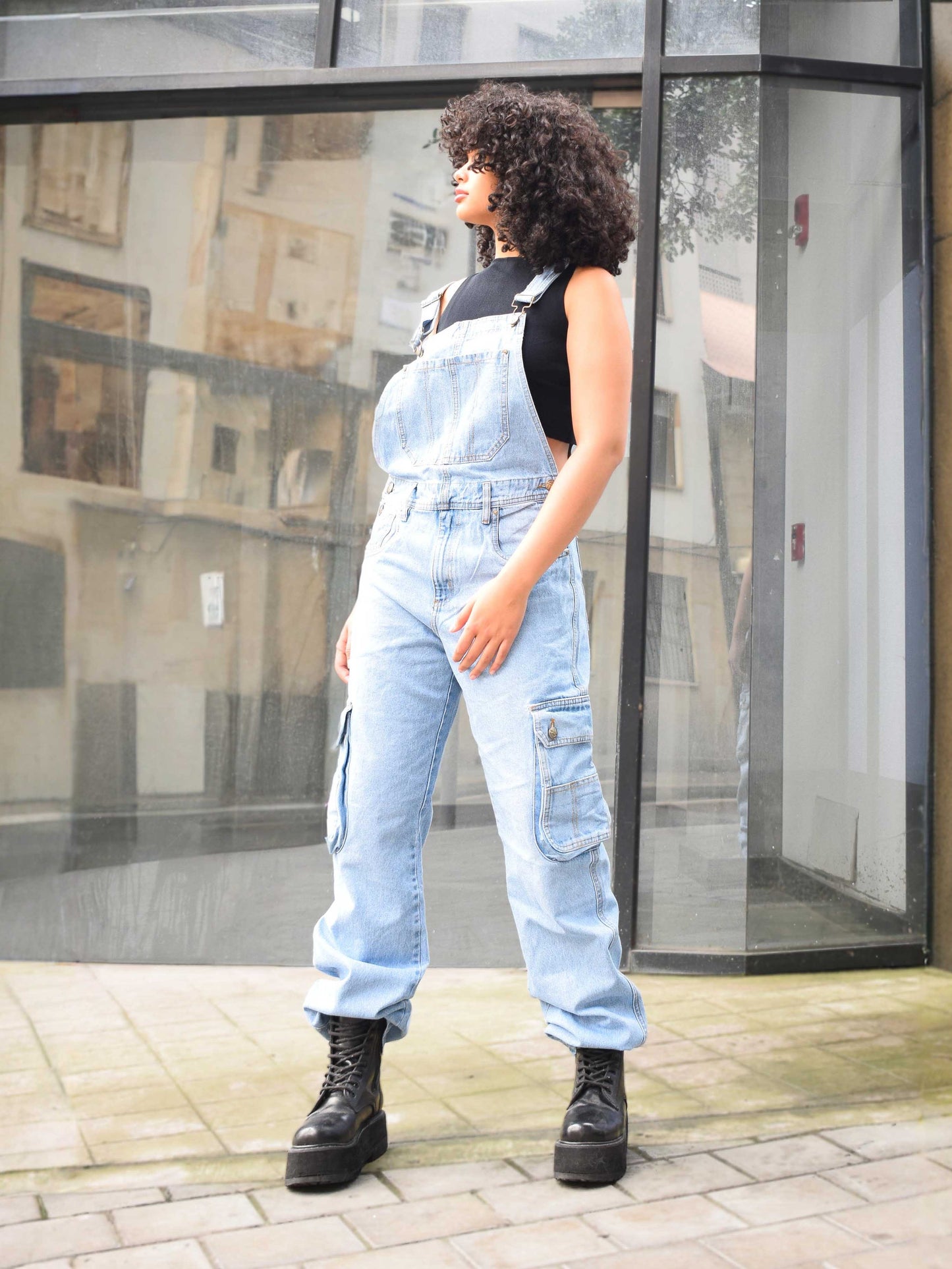 Overol Cargo Oversize Mujer en Jean - Azul Claro