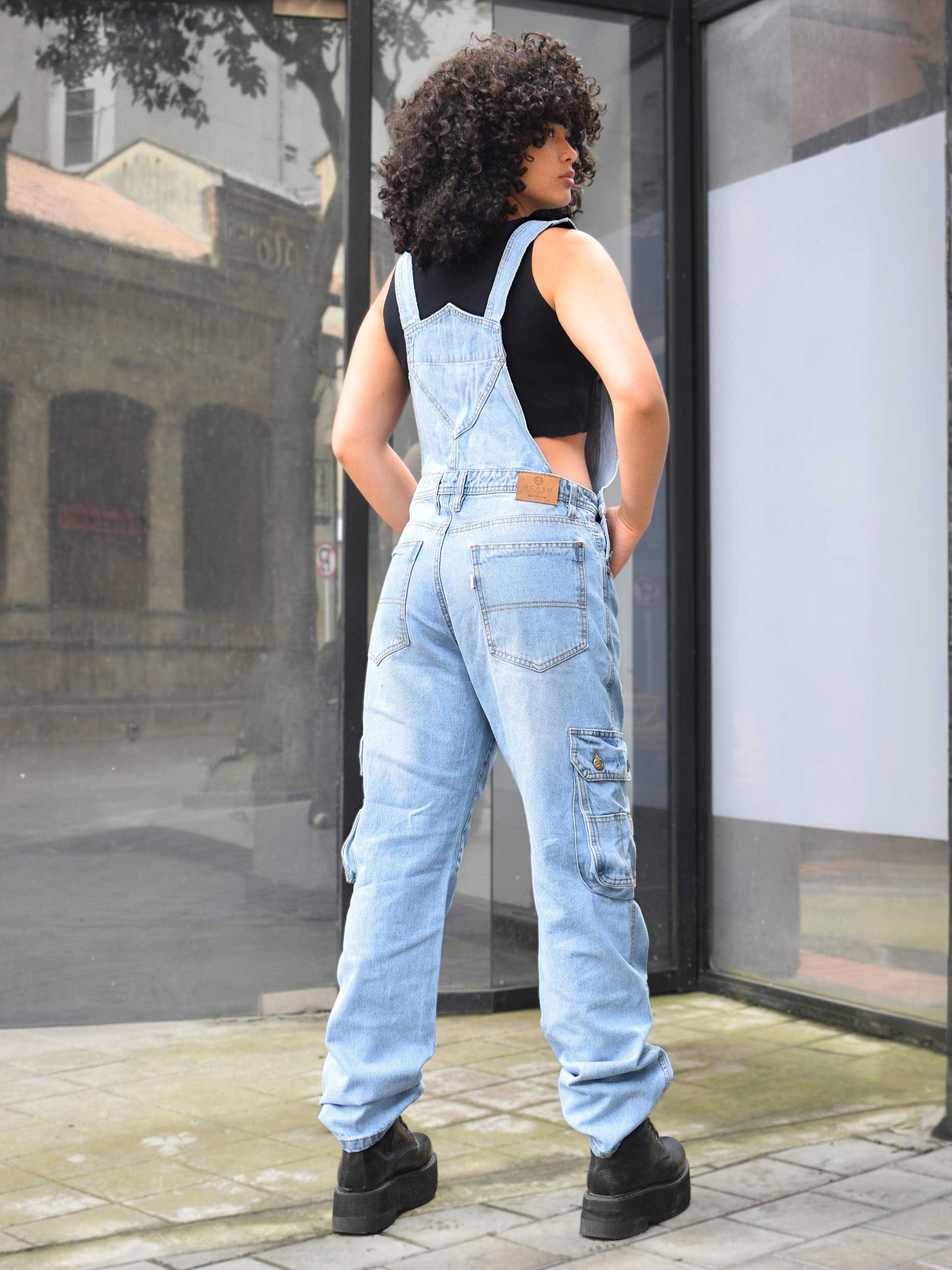 Overol Cargo Oversize Mujer en Jean - Azul Claro