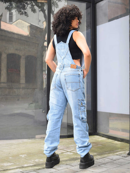 Overol Cargo Oversize Mujer en Jean - Azul Claro