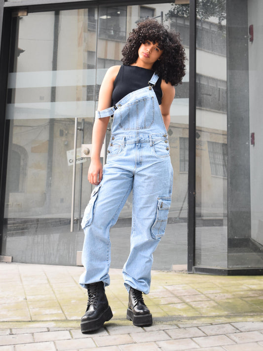 Overol Cargo Oversize Mujer en Jean - Azul Claro