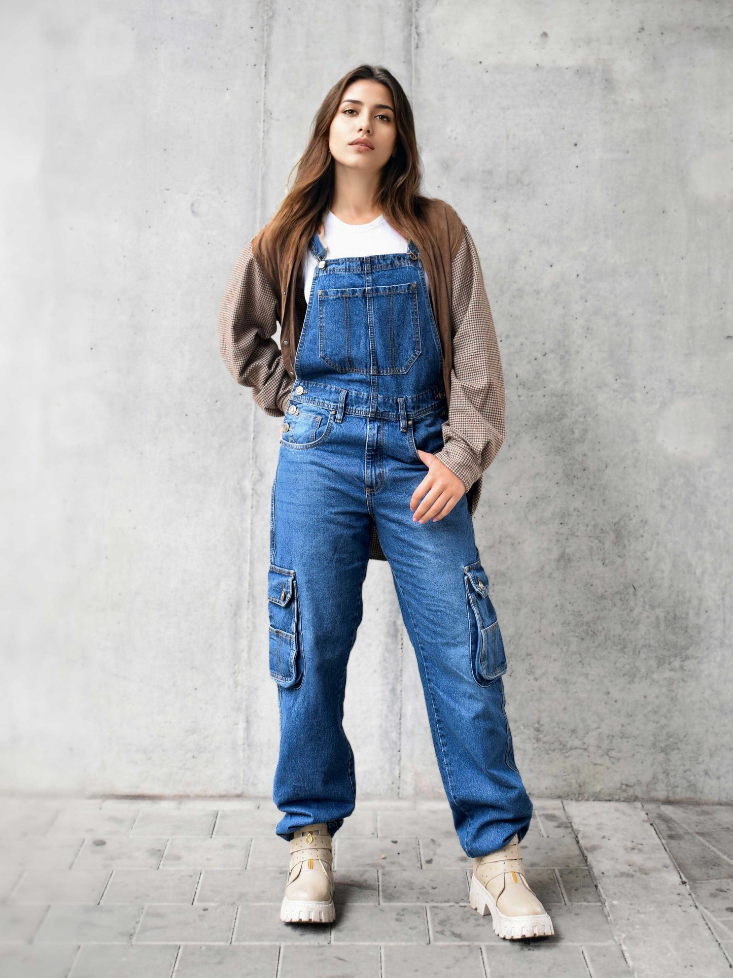 Overol Cargo Oversize Mujer en Jean - Azul Medio