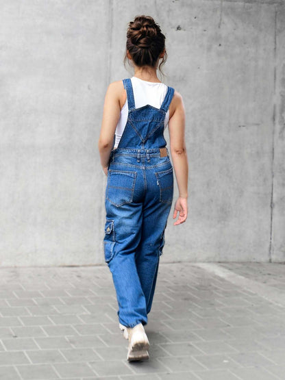 Overol Cargo Oversize Mujer en Jean - Azul Medio