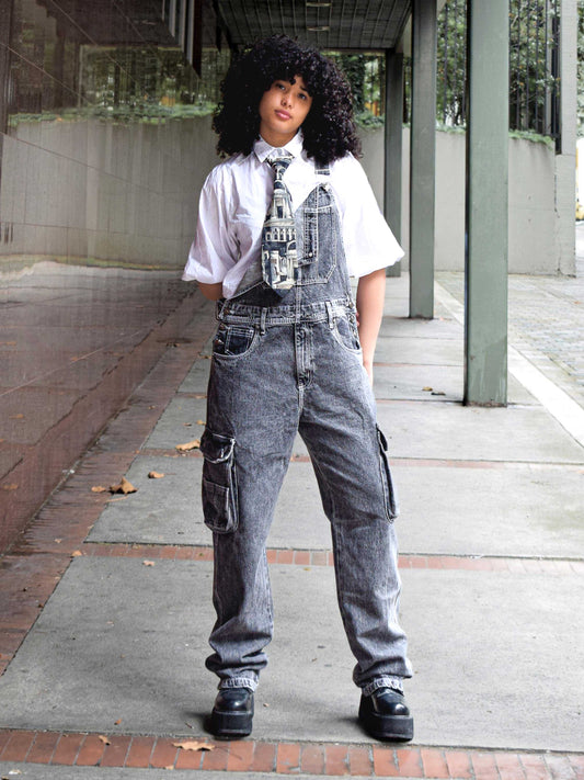 Overol Cargo Oversize Mujer en Jean - Gris