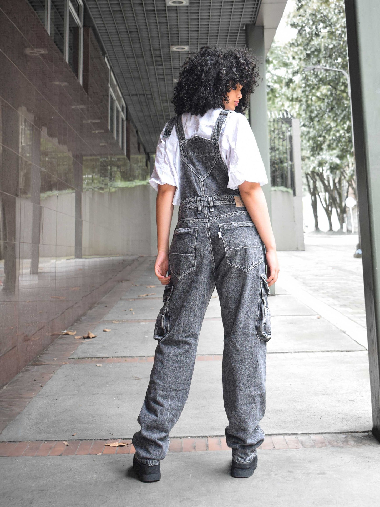 Overol Cargo Oversize Mujer en Jean - Gris