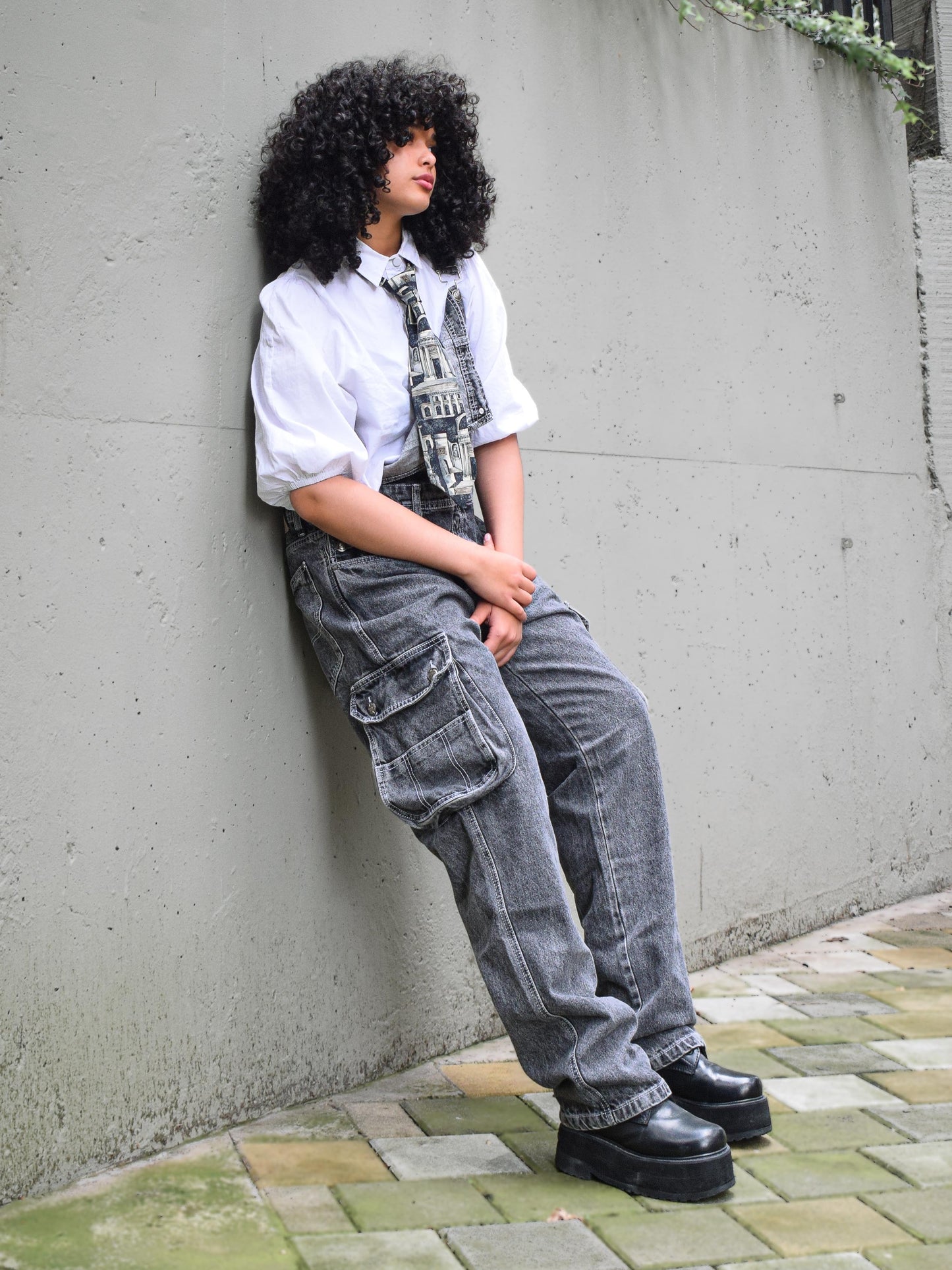 Overol Cargo Oversize Mujer en Jean - Gris