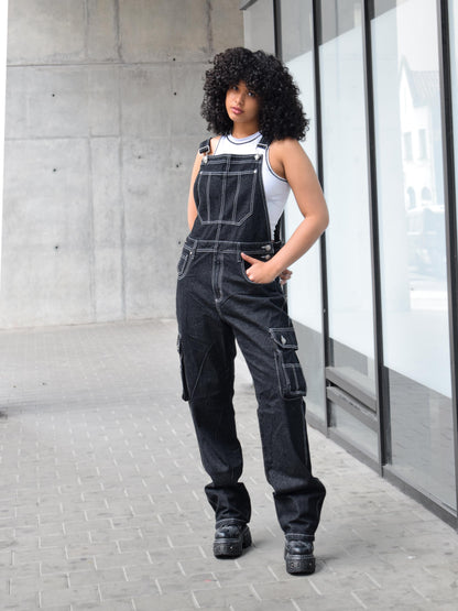 Overol Cargo Oversize Mujer en Jean - Negro Pimienta