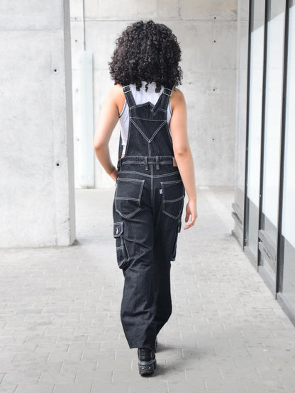 Overol Cargo Oversize Mujer en Jean - Negro Pimienta