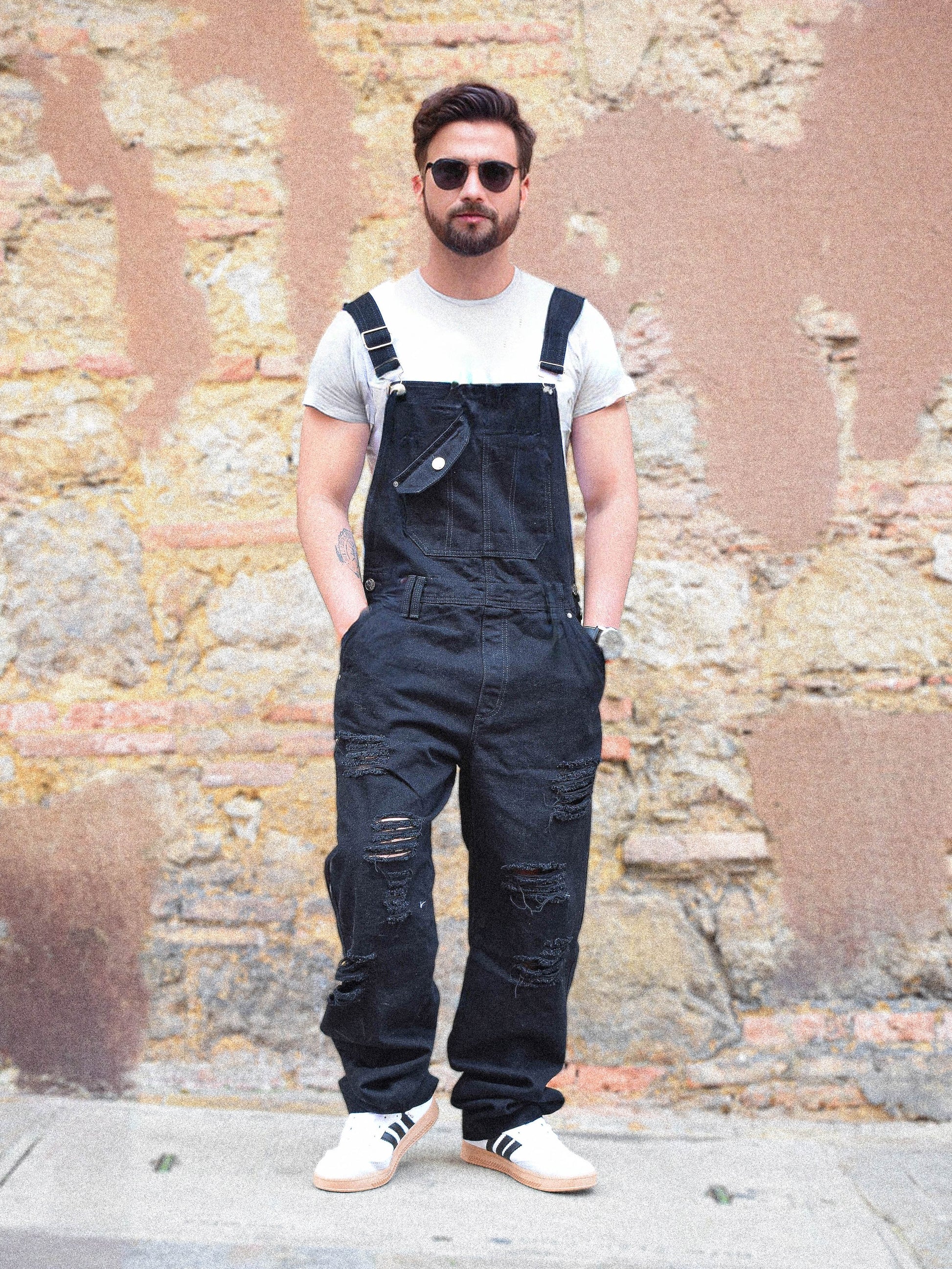 Overol Rigido Rotos Hombre en Jean Rigido Bota Ancha Negro Braga