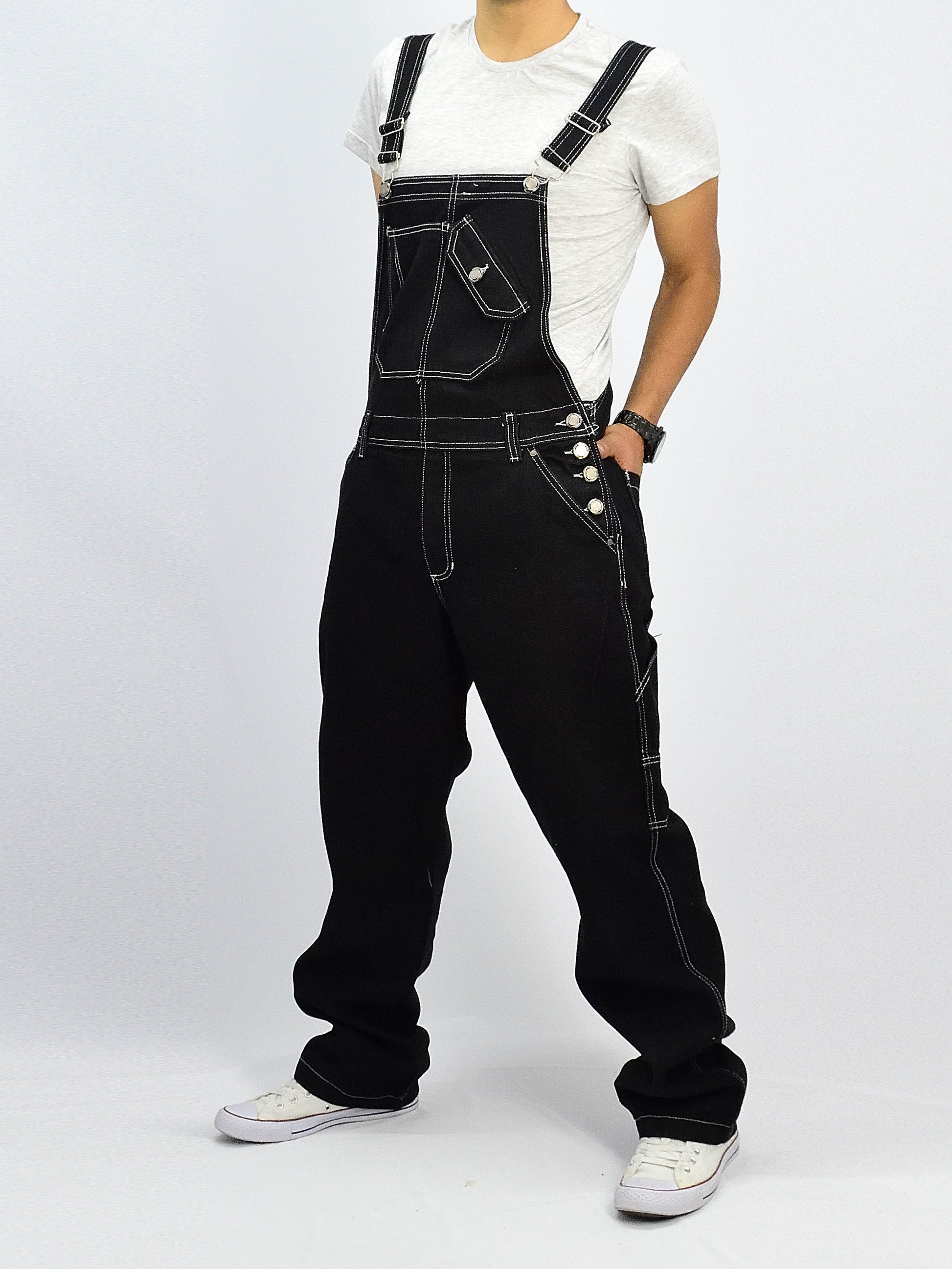 Overol Clasico Hop para Hombre en Jean Rigido Bota Ancha Negro