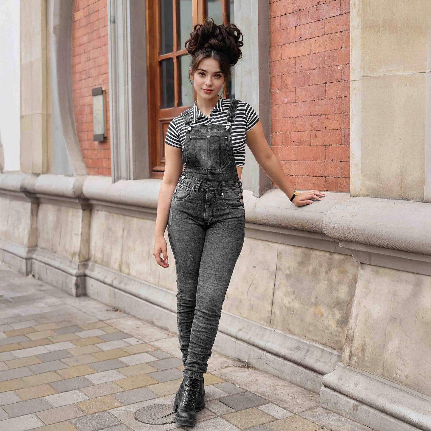 Overol Licrado Mujer en Jean - Gris