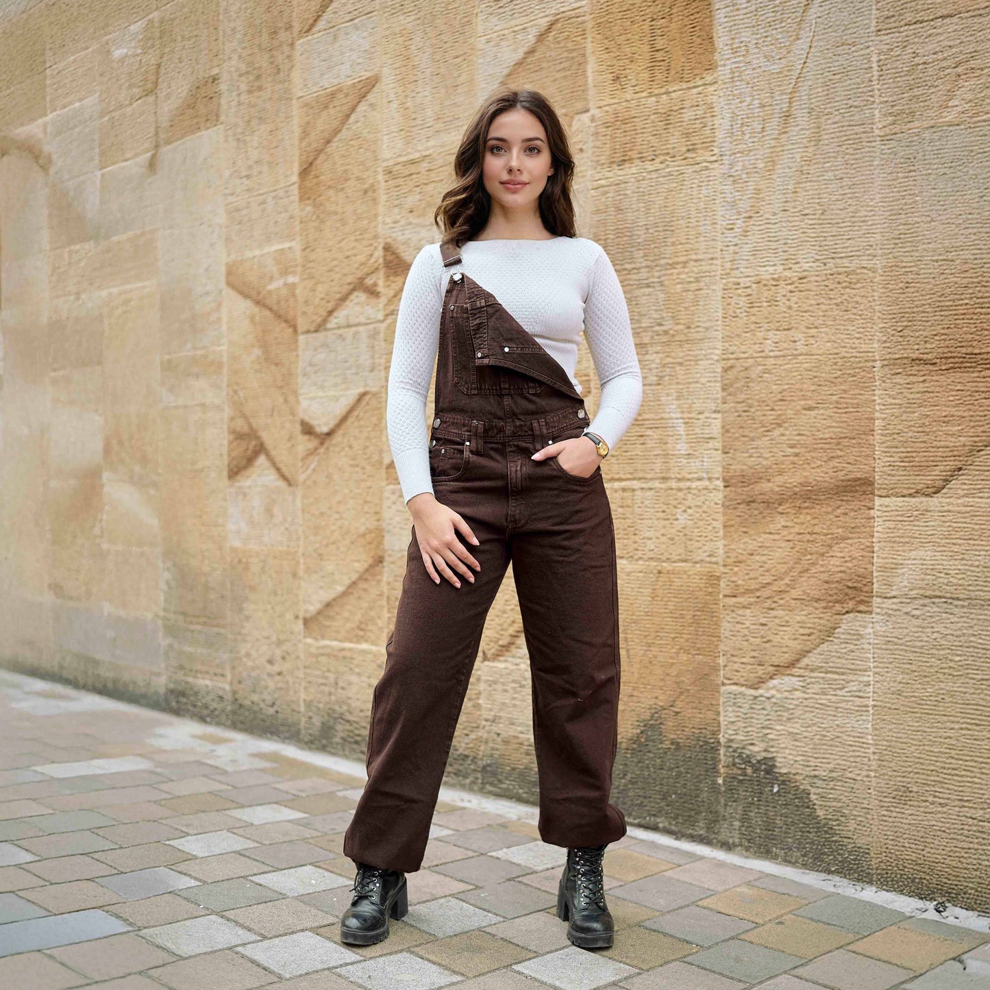 Overol Clásico Hop Mujer en Jean - Café