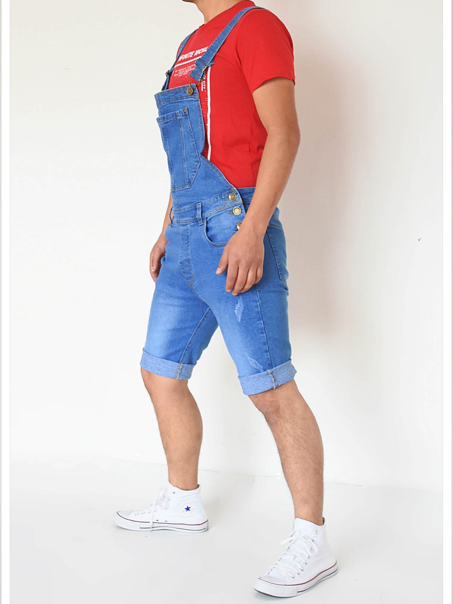Overol licrado Corto  Clasico en Jean - Azul Medio