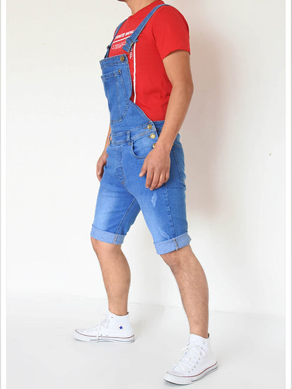 Overol licrado Corto  Clasico en Jean - Azul Medio