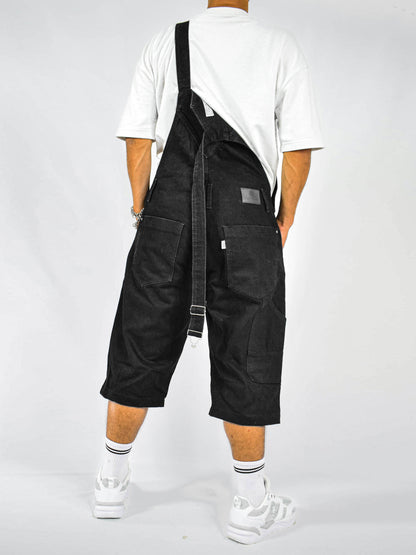 Overol Corto Con Rotos en Jean - Negro