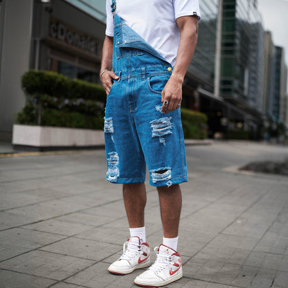 Overol Corto Hombre Con Rotos en Jean - Azul Medio