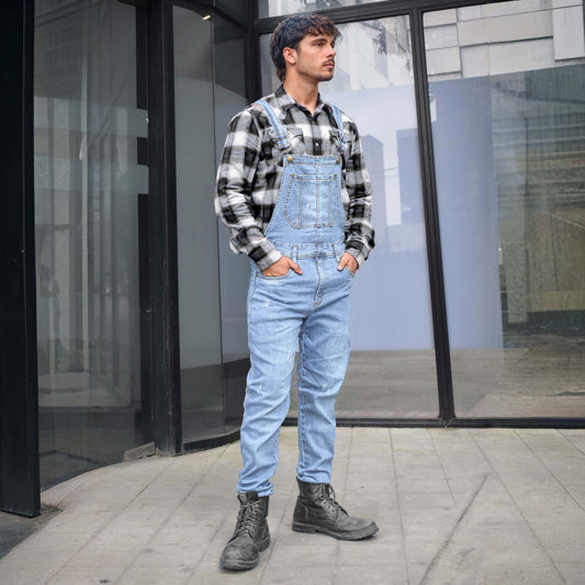 Overol Licrado Hombreen Jean - Azul Claro