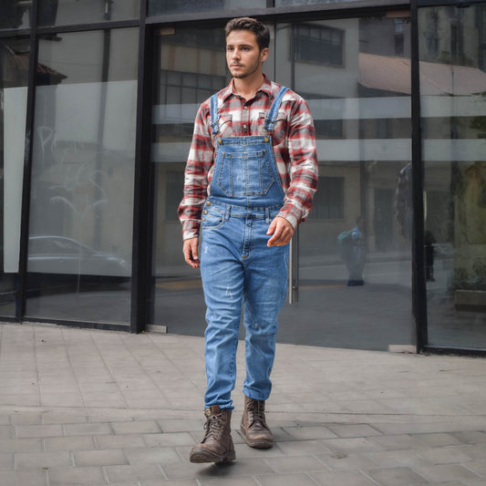 Overol Licrado Hombreen Jean - Azul Medio