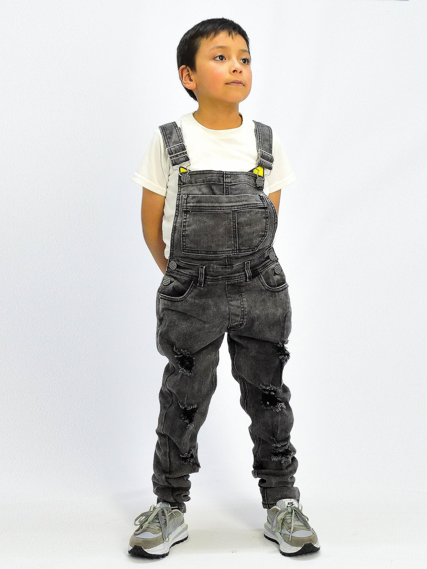 Overol Niño Licrado con Rotos en Jean - Gris