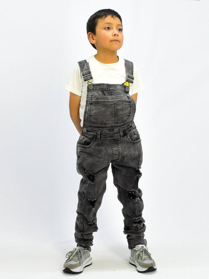Overol Niño Licrado con Rotos en Jean - Gris