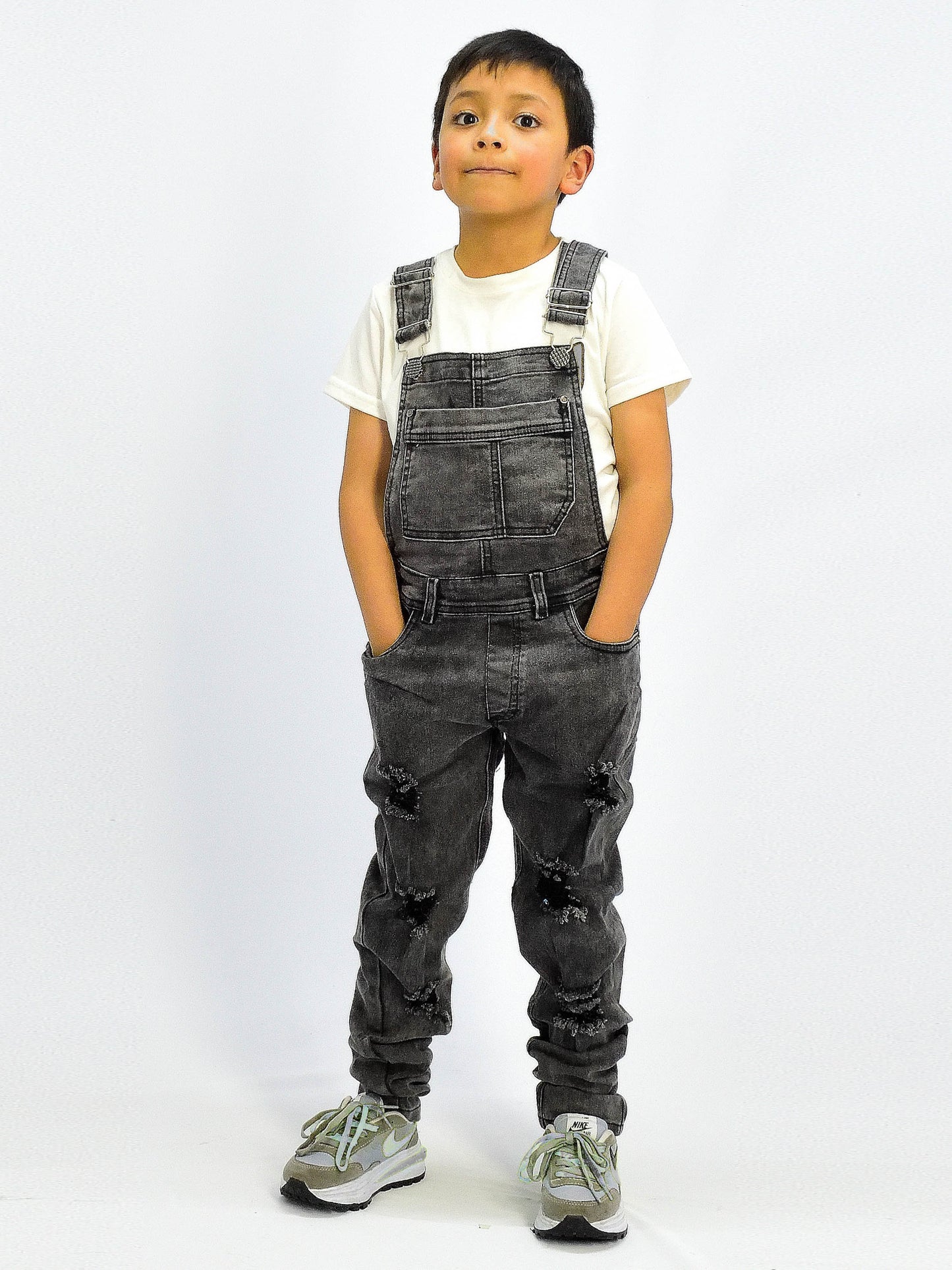 Overol Niño Licrado con Rotos en Jean - Gris
