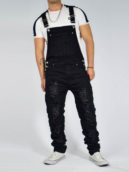 Overol Licrado con Rotos en Jean - Negro