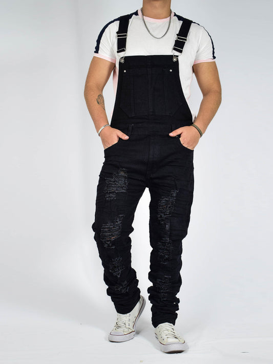 Overol Licrado con Rotos en Jean - Negro