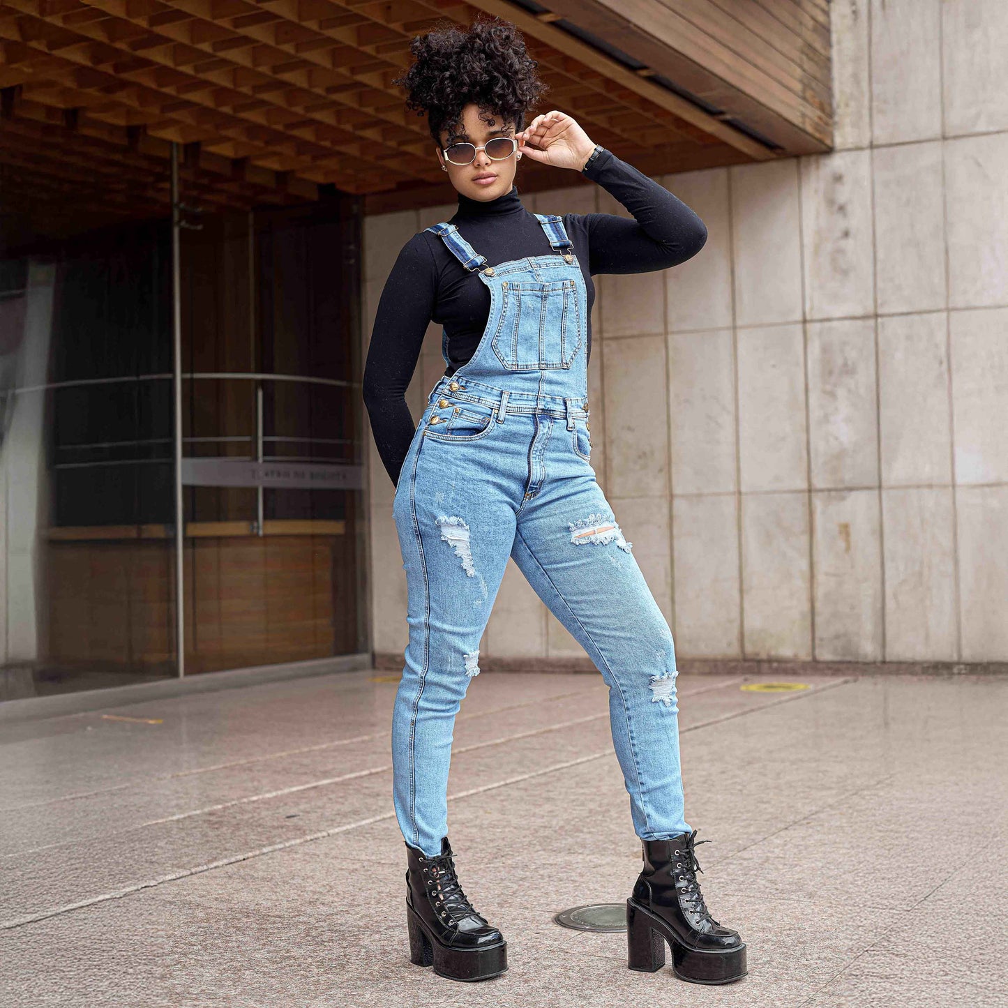 Overol Licrado con Rotos Mujer en Jean - Azul Frost