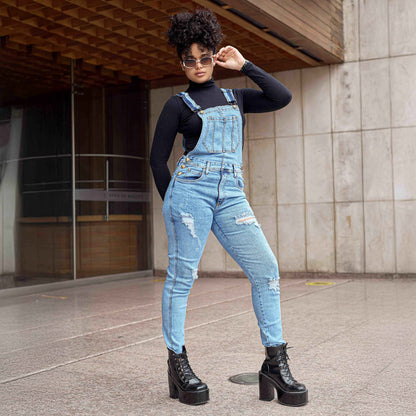 Overol Licrado con Rotos Mujer en Jean - Azul Frost