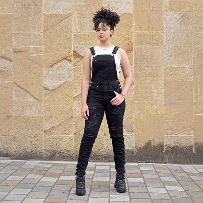 Overol Licrado con Rotos Mujer en Jean - Negro