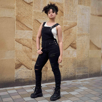 Overol Licrado con Rotos Mujer en Jean - Negro