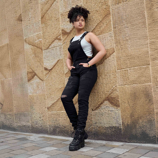 Overol Licrado con Rotos Mujer en Jean - Negro