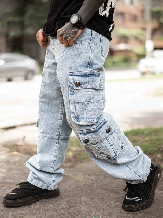 Jean Cargo Oversize  - Azul Claro Frost